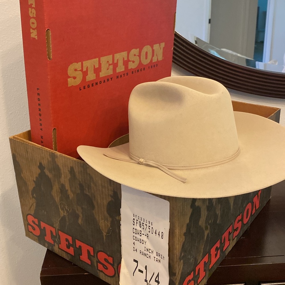 Vintage Stetson D4 Ranch Tan 4” Brim Cowboy Hat Size 7 1/4 MADE in USA PRICE… - Picture 8 of 16